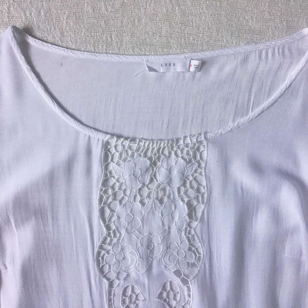 Lush Swim Cover Up Woman’s Size Medium Floral Pattern Cutouts Bell Sleeves - Picture 2 of 14